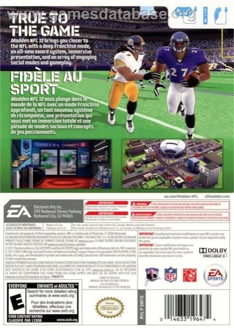 Madden Nfl 12 - Nintendo Wii - Artwork - Box Back