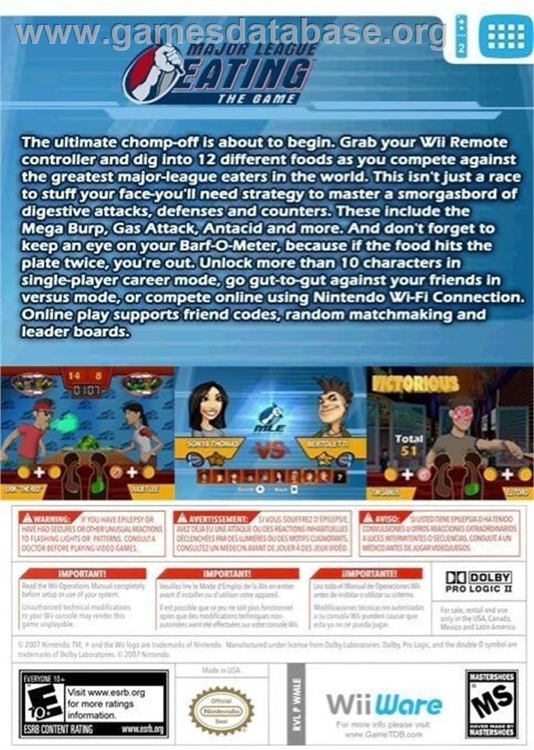 Major League Eating - The Game - Nintendo Wii - Artwork - Box Back