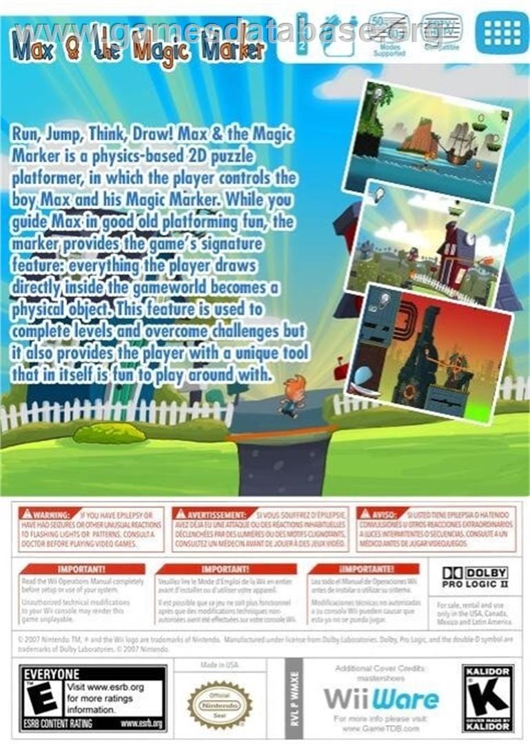 Max And The Magic Marker - Nintendo Wii - Artwork - Box Back