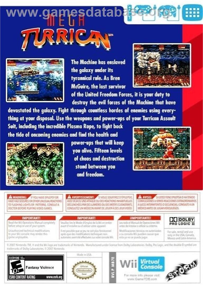 Mega Turrican (SMD) - Nintendo Wii - Artwork - Box Back