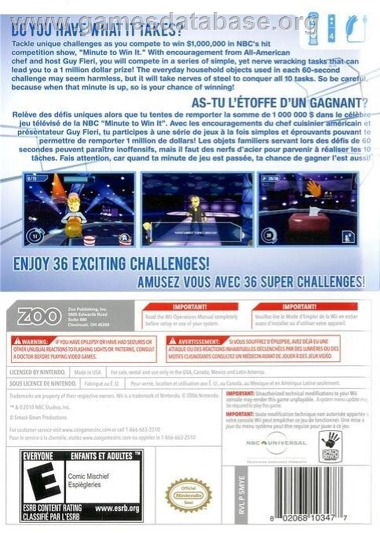 Minute to Win It - Nintendo Wii - Artwork - Box Back