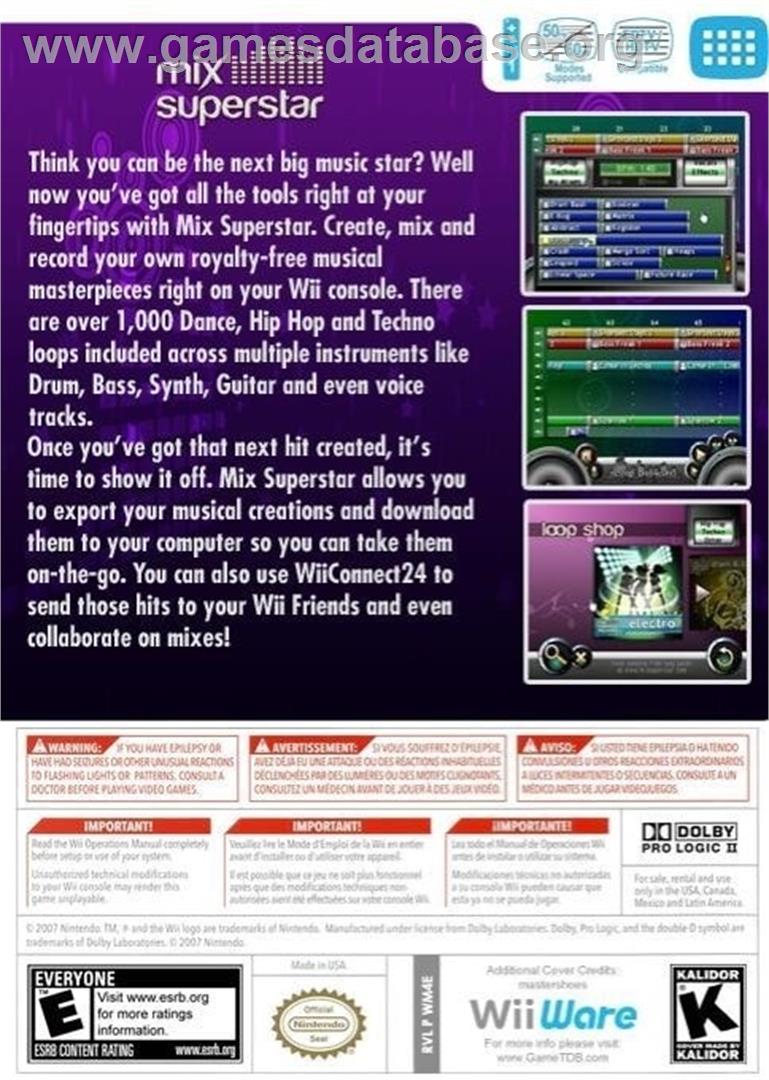Mix Superstar - Nintendo Wii - Artwork - Box Back