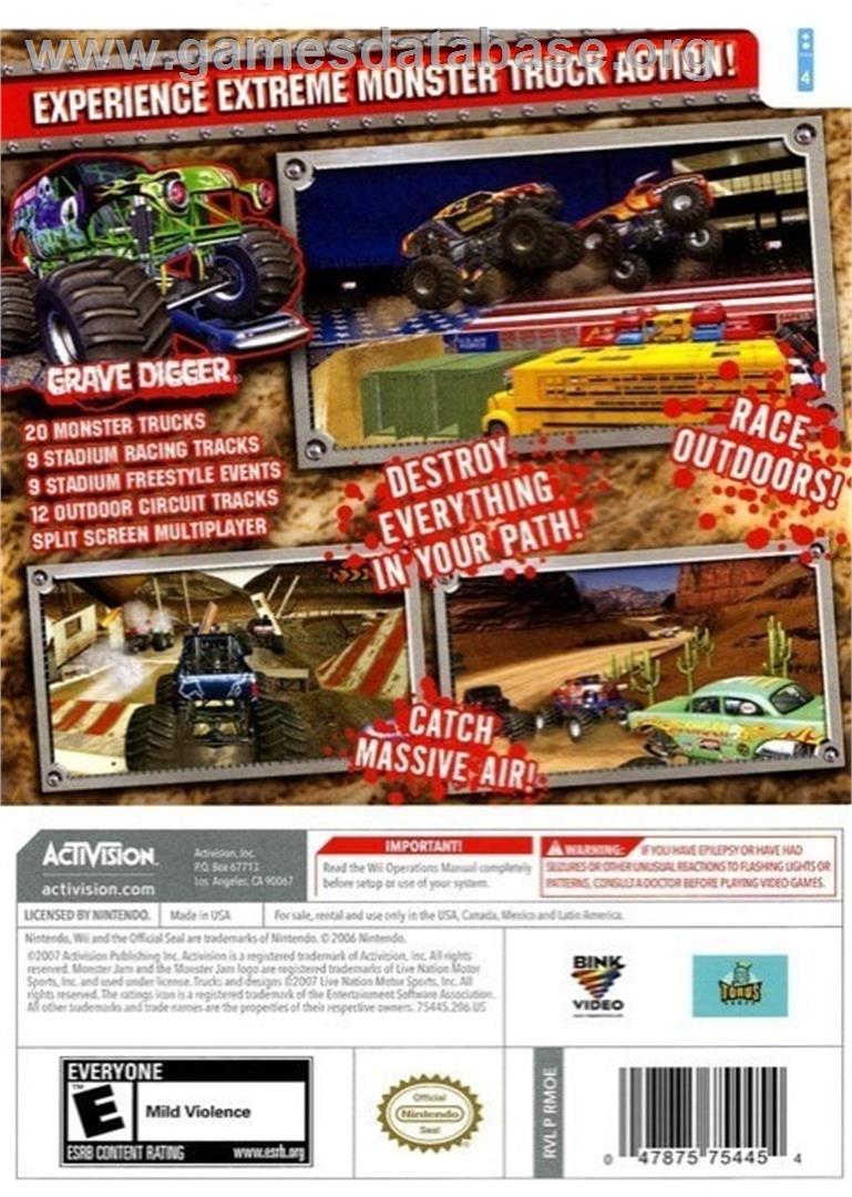 Monster Jam - Nintendo Wii - Artwork - Box Back