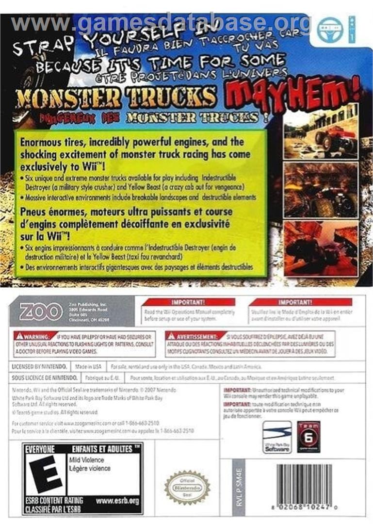 Monster Trucks Mayhem - Nintendo Wii - Artwork - Box Back
