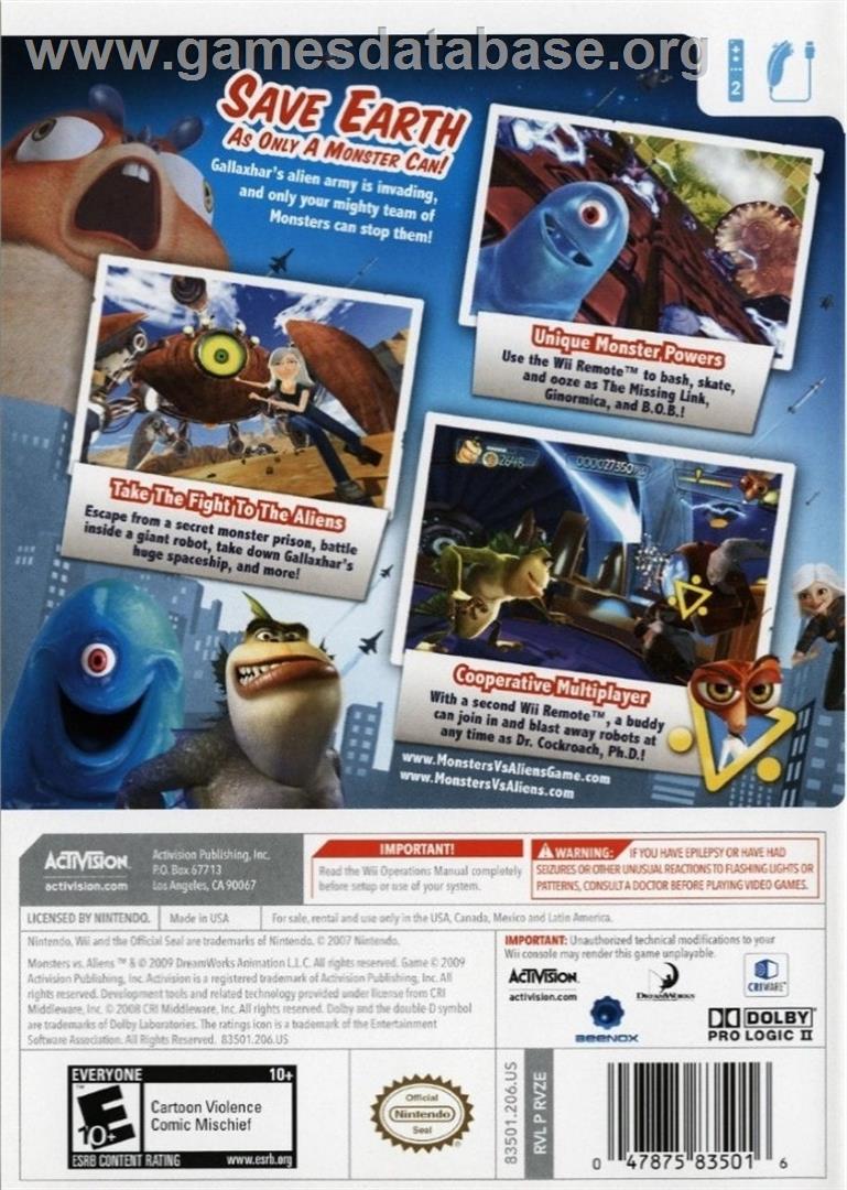 Monstres Contre Aliens - Nintendo Wii - Artwork - Box Back