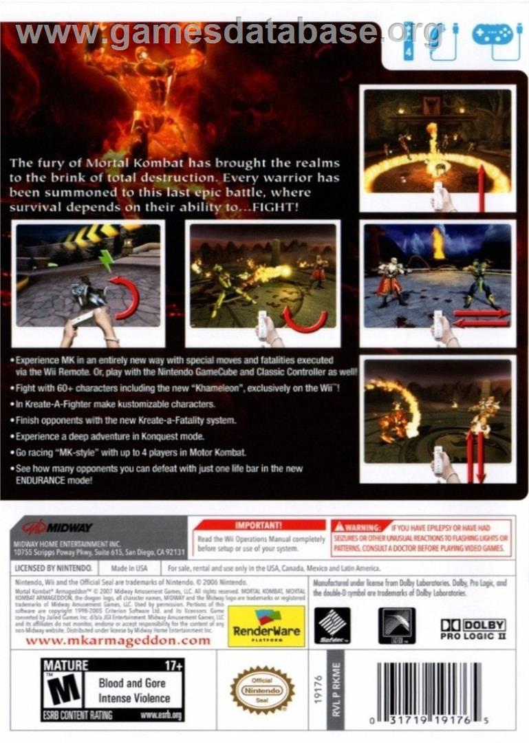 Mortal Kombat Armageddon - Nintendo Wii - Artwork - Box Back