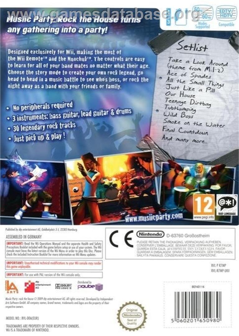 Musiic Party - Rock The House - Nintendo Wii - Artwork - Box Back