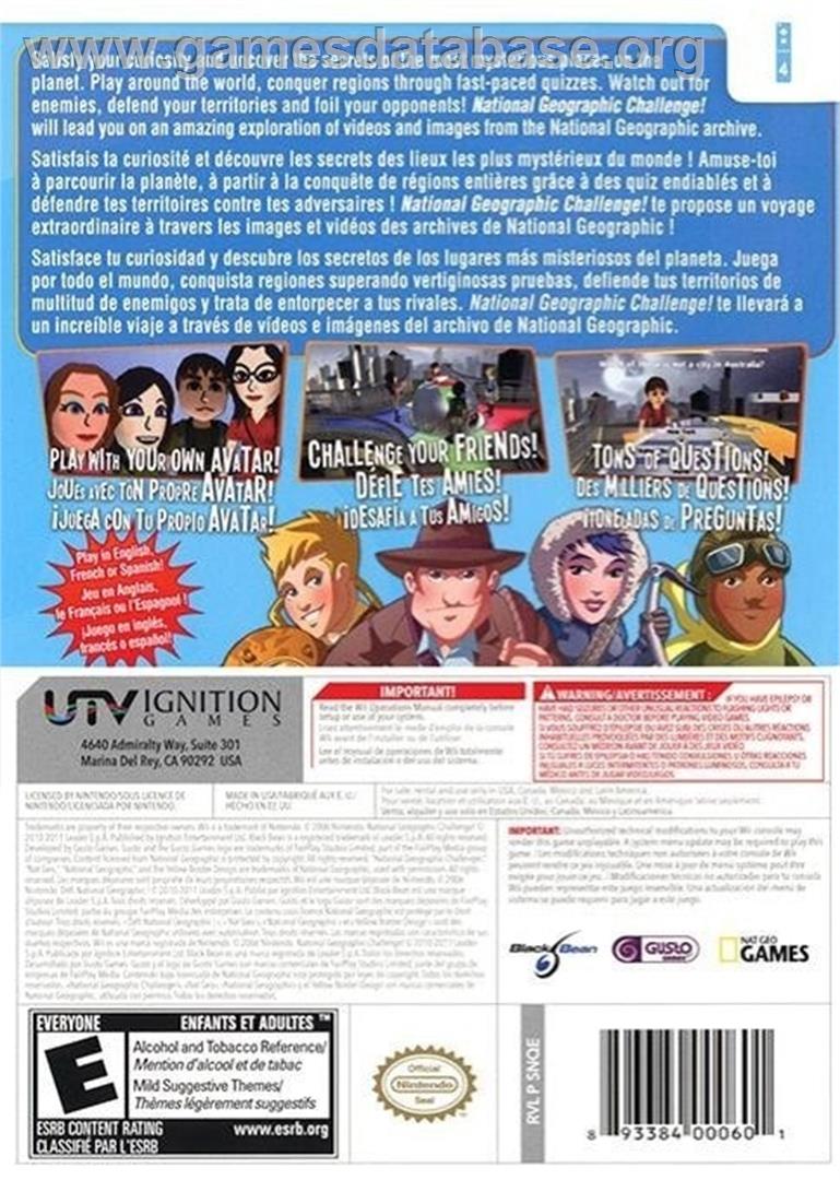 National Geographic Challenge ! - Nintendo Wii - Artwork - Box Back