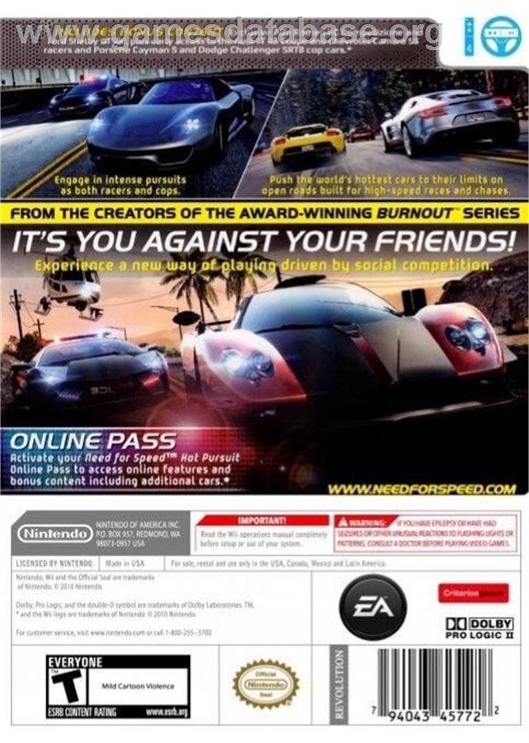 Need For Speed - Hot Pursuit - Nintendo Wii - Artwork - Box Back