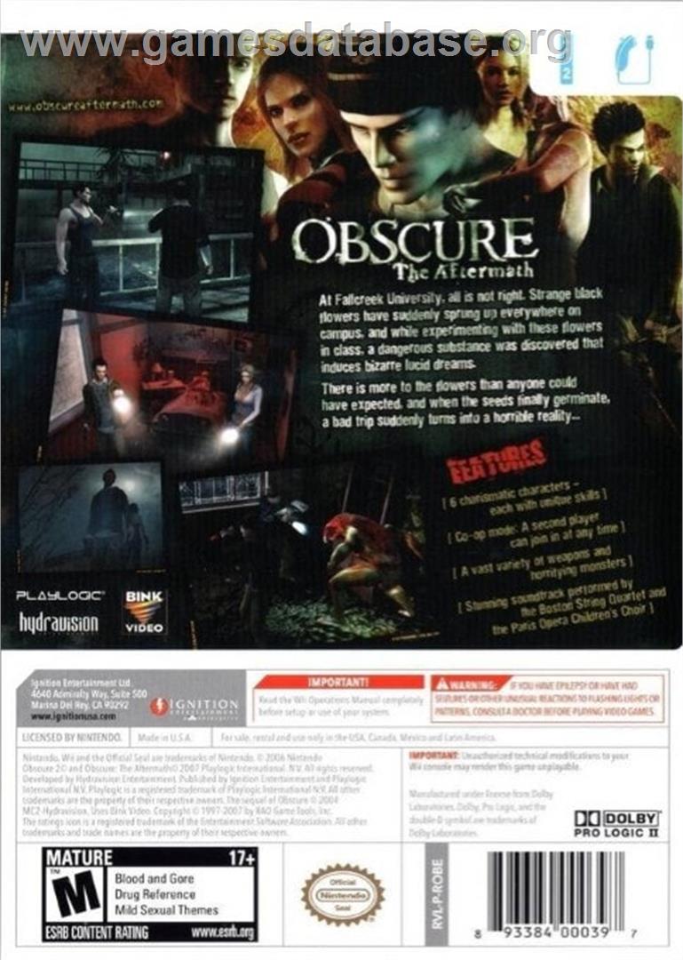 Obscure 2 - Nintendo Wii - Artwork - Box Back