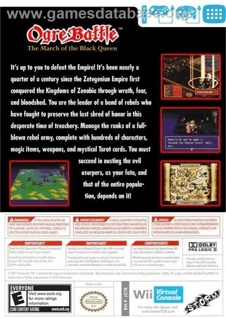 Ogre Battle - The March Of The Black Queen (SNES) - Nintendo Wii - Artwork - Box Back