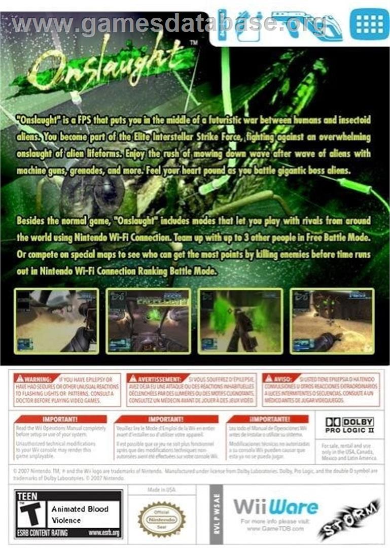 Onslaught - Nintendo Wii - Artwork - Box Back