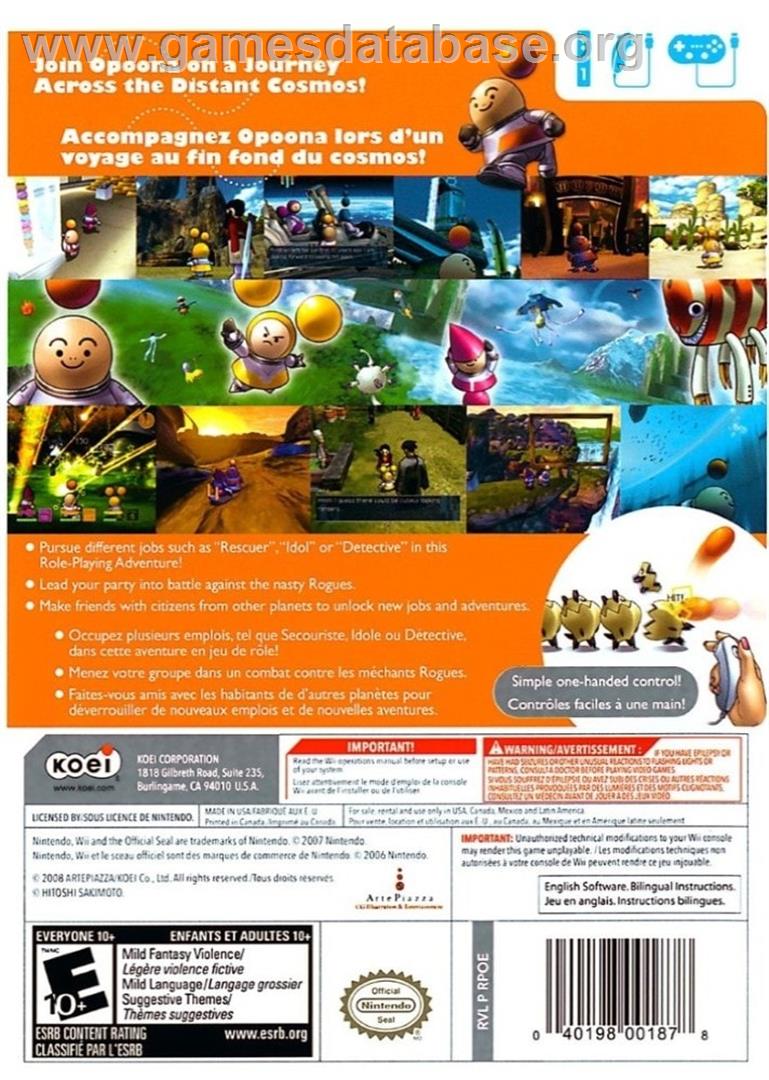 Opoona - Nintendo Wii - Artwork - Box Back