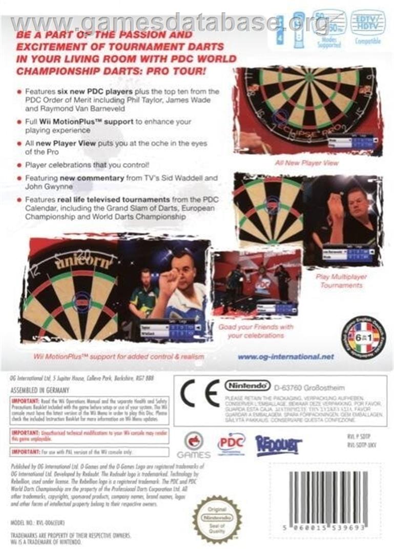Pdc World Championship Darts - Pro Tour - Nintendo Wii - Artwork - Box Back