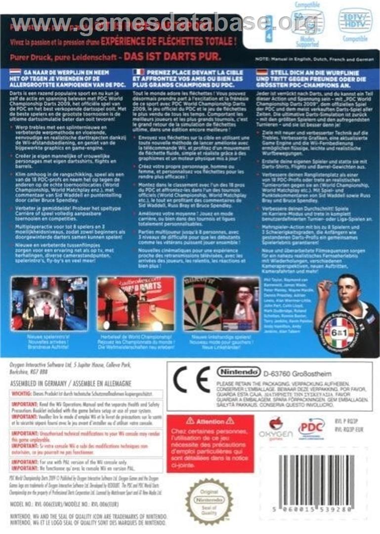 Pdc World Championship Darts 2009 - Nintendo Wii - Artwork - Box Back