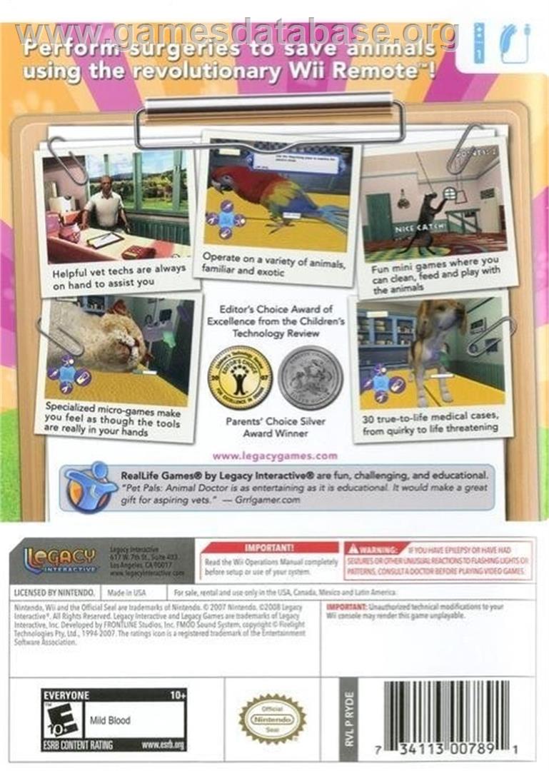 Pet Pals - Animal Doctor - Nintendo Wii - Artwork - Box Back