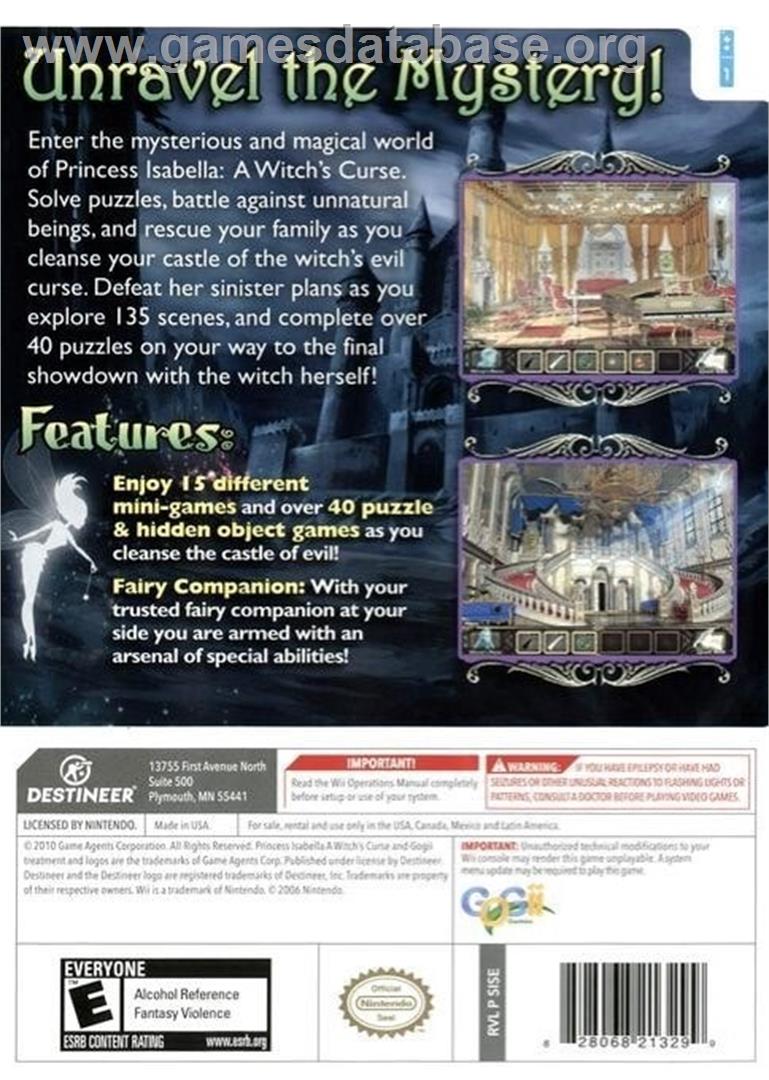 Princess Isabella : A Witch's Curse - Nintendo Wii - Artwork - Box Back