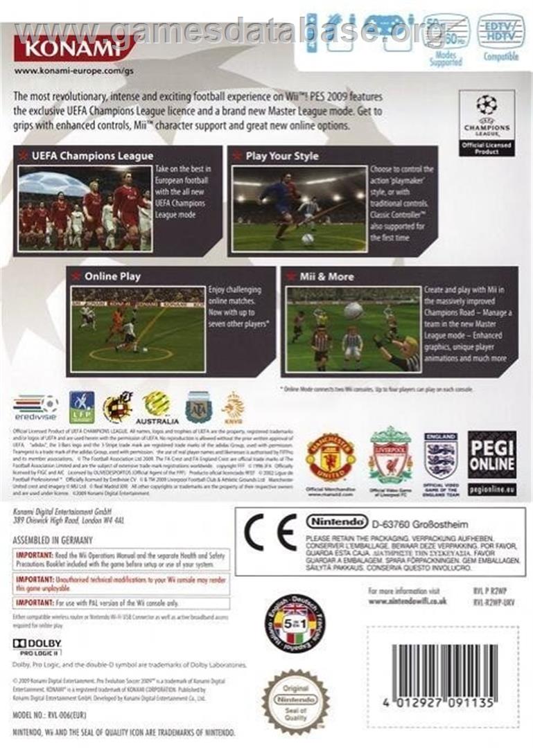 Pro Evolution Soccer 2009 - Nintendo Wii - Artwork - Box Back