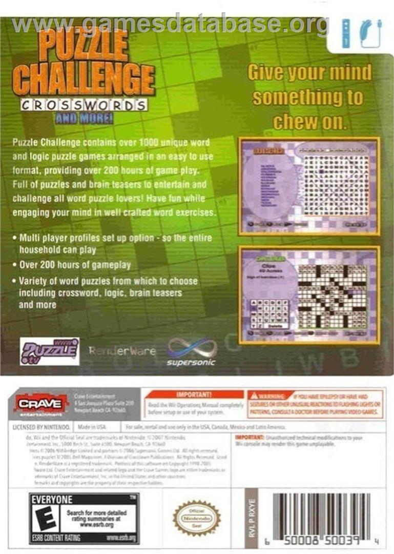 Puzzle Challenge Crosswords - Nintendo Wii - Artwork - Box Back