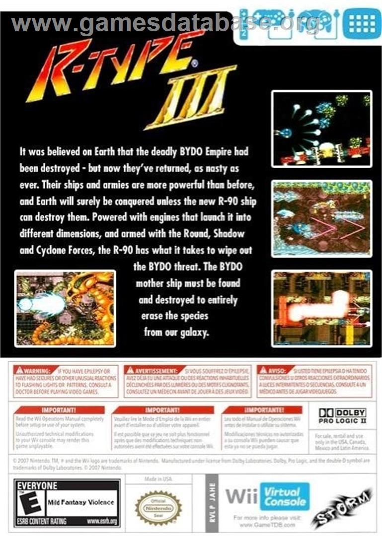 R-type 3 - The Third Lightning (SNES) - Nintendo Wii - Artwork - Box Back