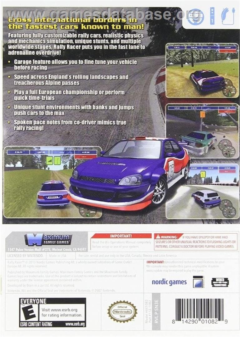 Rally Racer - Nintendo Wii - Artwork - Box Back