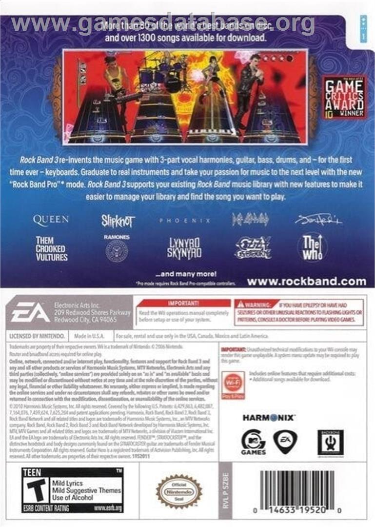 Rock Band 3 - Nintendo Wii - Artwork - Box Back