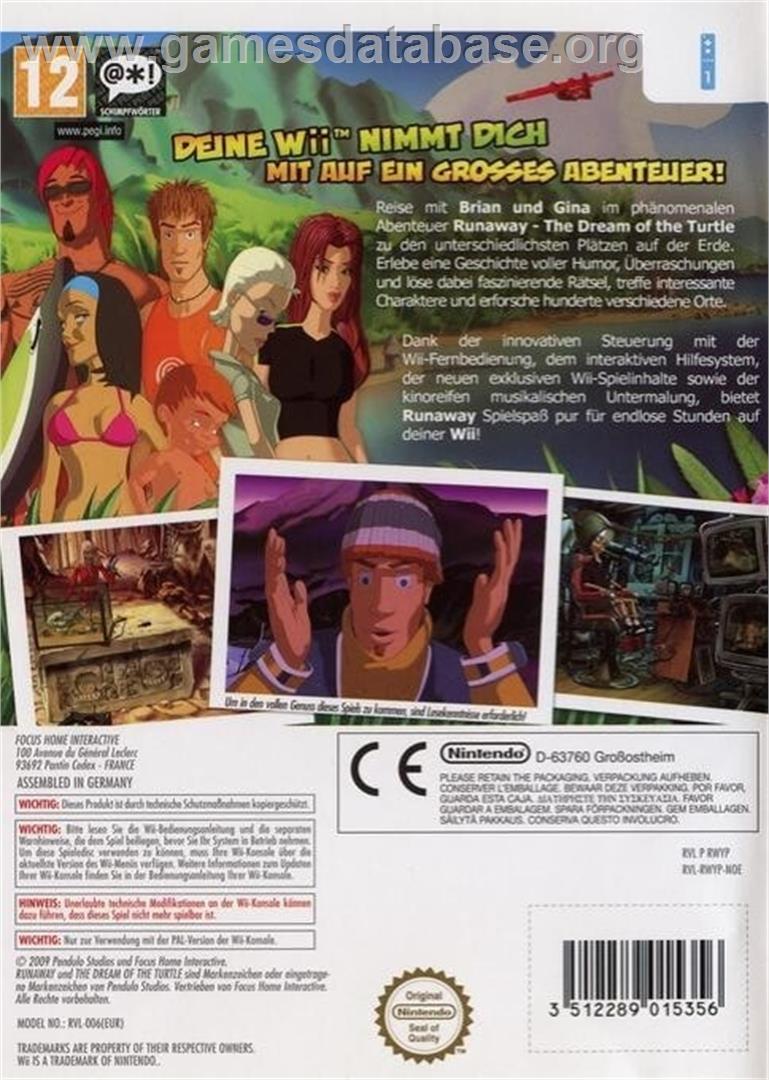 Runaway - The Dream Of The Turtle - Nintendo Wii - Artwork - Box Back