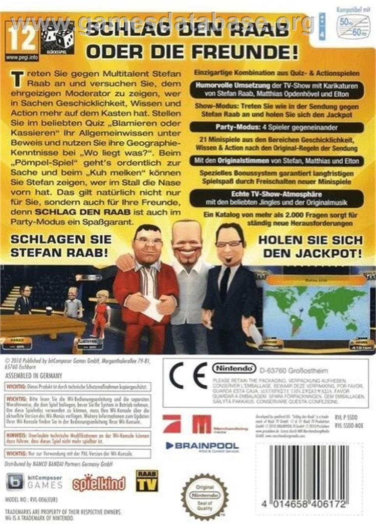 Schlag den Raab : Das 3. Spiel - Nintendo Wii - Artwork - Box Back