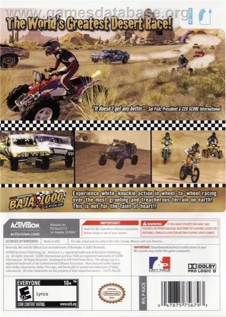 Score International Baja 1000 World Championship Off Road Racing - Nintendo Wii - Artwork - Box Back