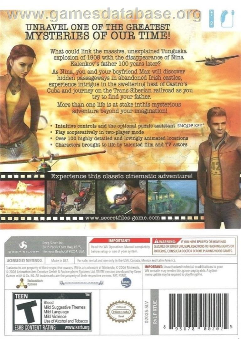 Secret Files - Tunguska - Nintendo Wii - Artwork - Box Back