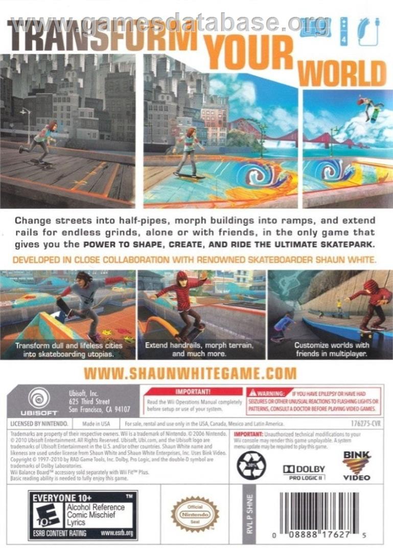 Shaun White Skateboarding - Nintendo Wii - Artwork - Box Back