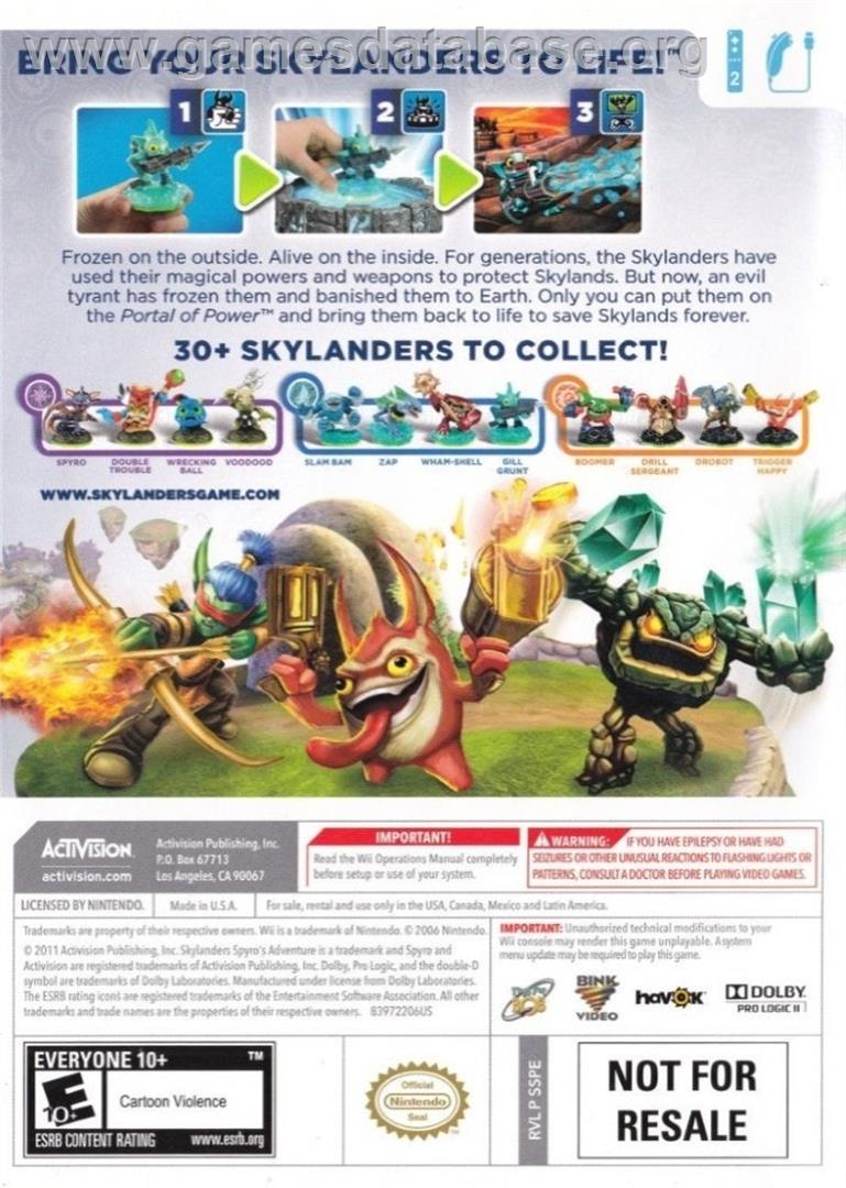 Skylanders - Spyro's Adventure - Nintendo Wii - Artwork - Box Back