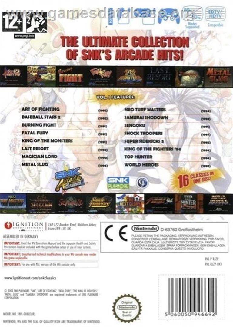 Snk Arcade Classics Volume 1 - Nintendo Wii - Artwork - Box Back