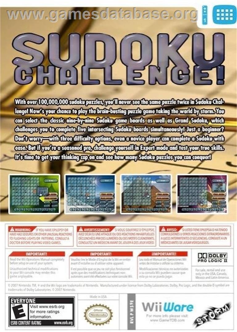 Sudoku Challenge! - Nintendo Wii - Artwork - Box Back