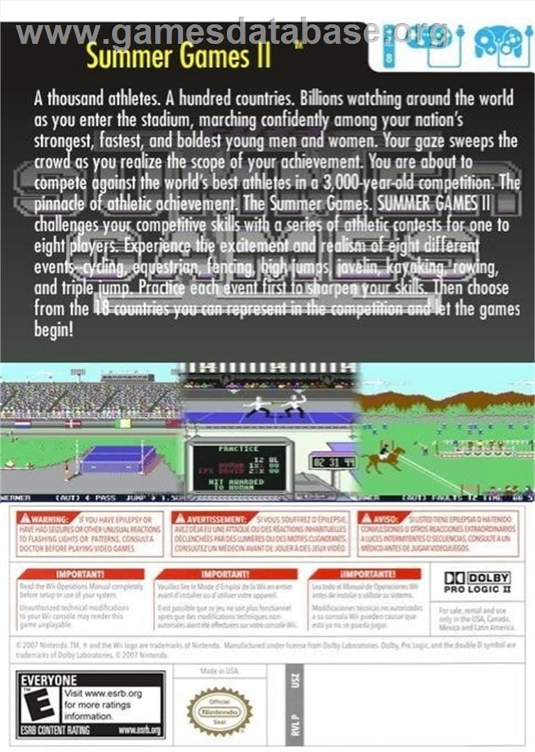 Summer Games 2 (C64) - Nintendo Wii - Artwork - Box Back
