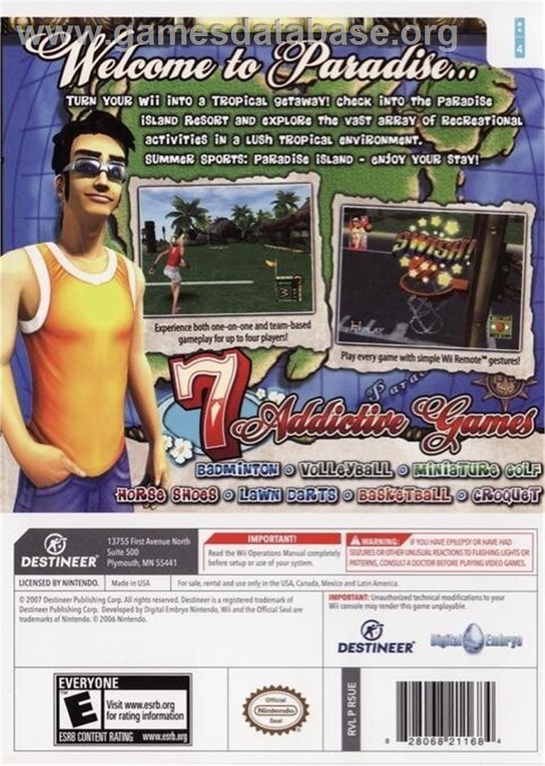 Summer Sports - Paradise Island - Nintendo Wii - Artwork - Box Back