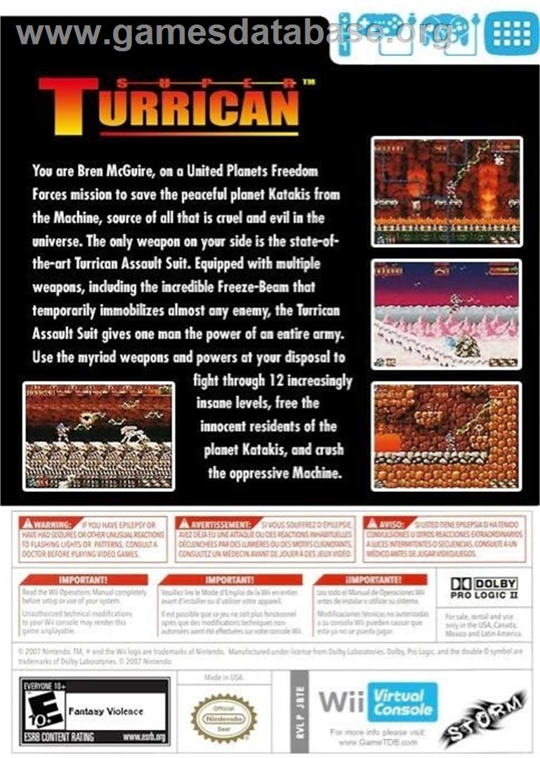 Super Turrican (SNES) - Nintendo Wii - Artwork - Box Back