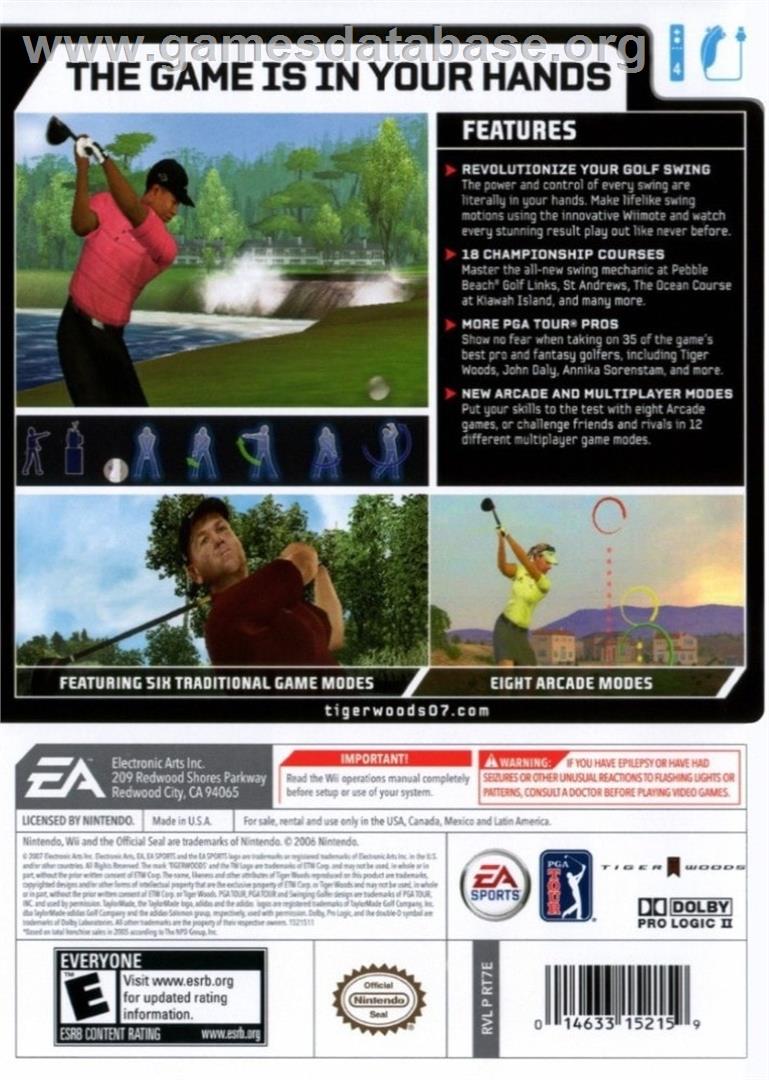 Tiger Woods Pga Tour 07 - Nintendo Wii - Artwork - Box Back