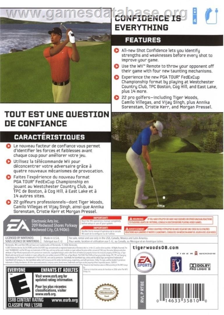 Tiger Woods Pga Tour 08 - Nintendo Wii - Artwork - Box Back