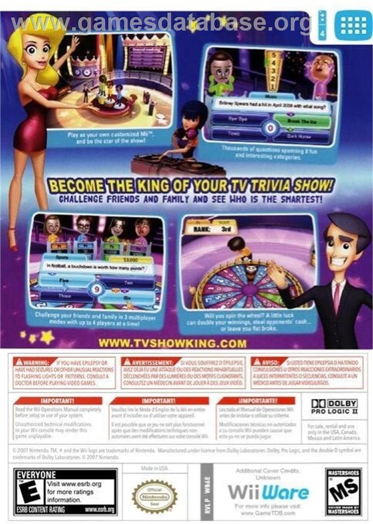 Tv Show King - Nintendo Wii - Artwork - Box Back