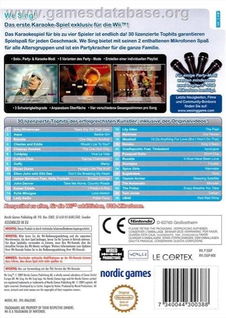 We Sing - Nintendo Wii - Artwork - Box Back