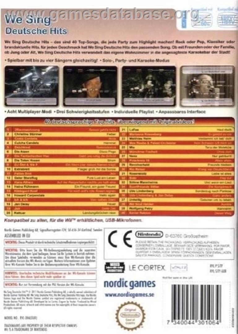 We Sing Deutsche Hits - Nintendo Wii - Artwork - Box Back