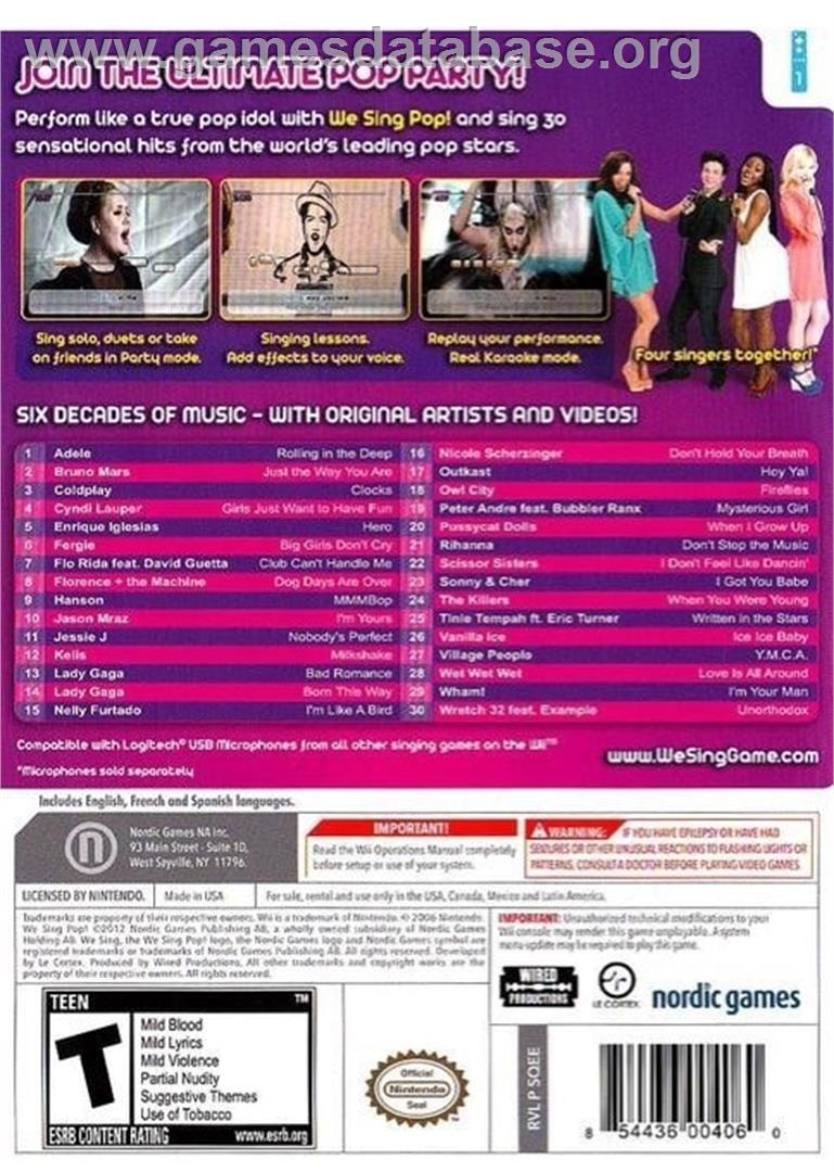 We Sing Pop ! - Nintendo Wii - Artwork - Box Back