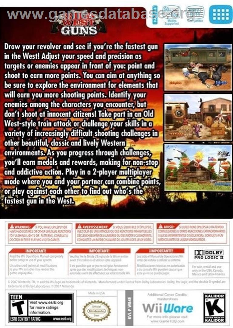 Wild West Guns - Nintendo Wii - Artwork - Box Back