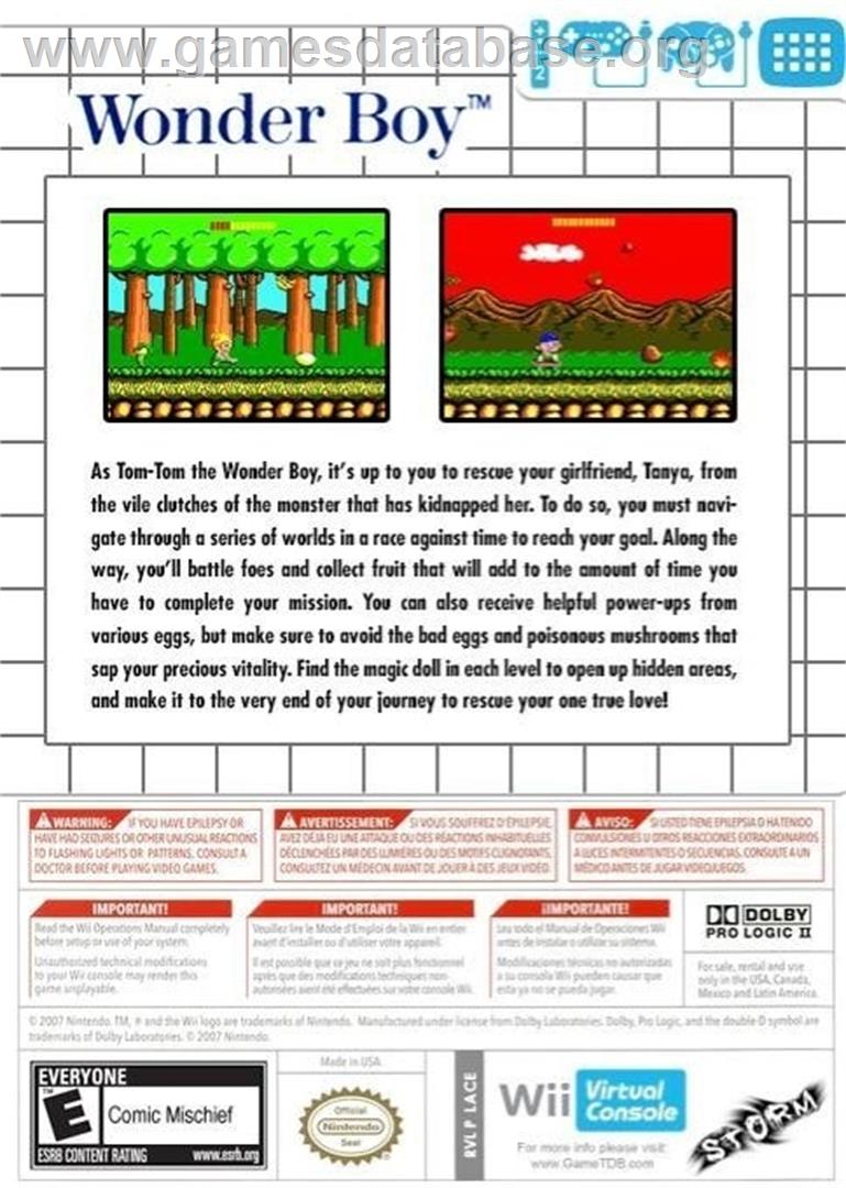 Wonder Boy (SMS) - Nintendo Wii - Artwork - Box Back