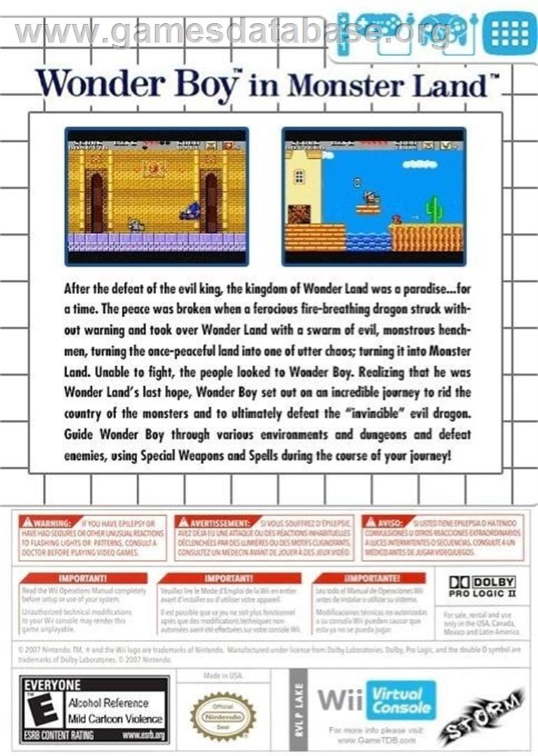 Wonder Boy in Monster Land (SMS) - Nintendo Wii - Artwork - Box Back