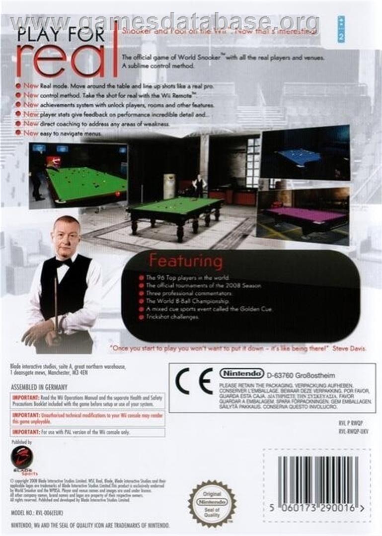Wsc Real 09 - World Snooker Championship - Nintendo Wii - Artwork - Box Back