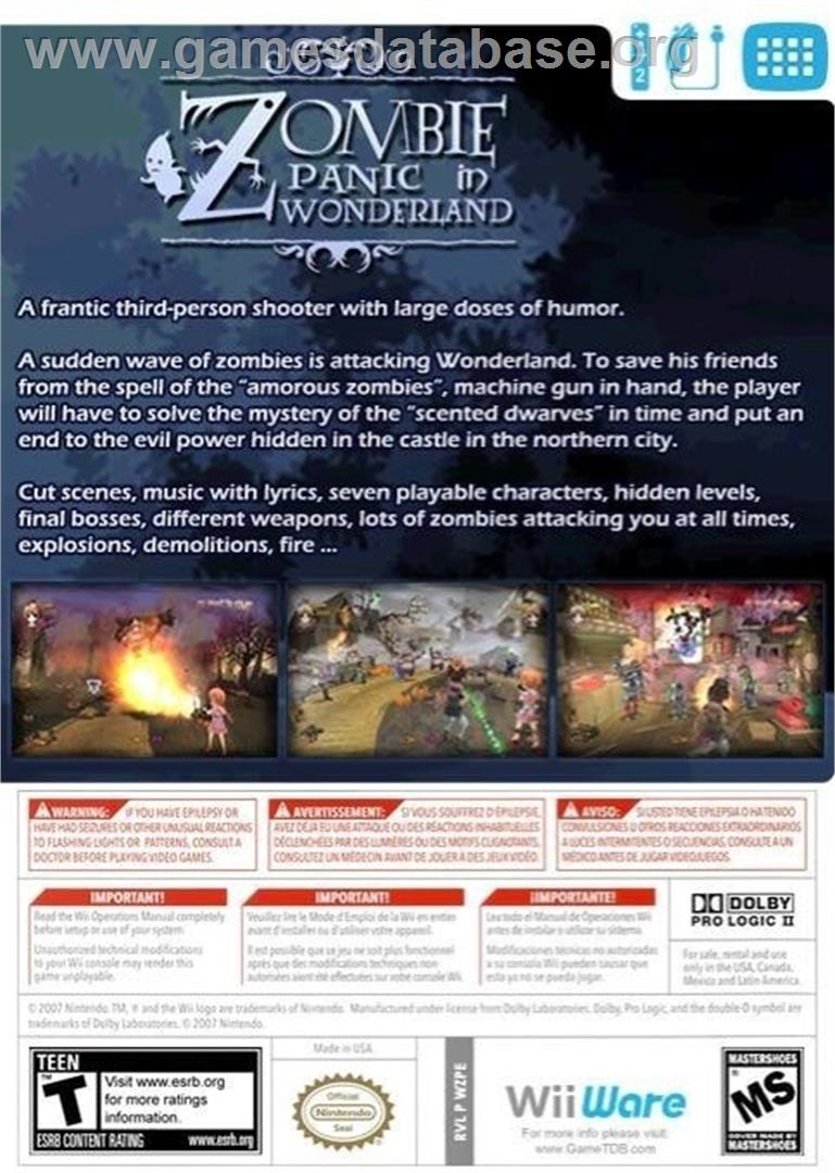 Zombie Panic In Wonderland - Nintendo Wii - Artwork - Box Back