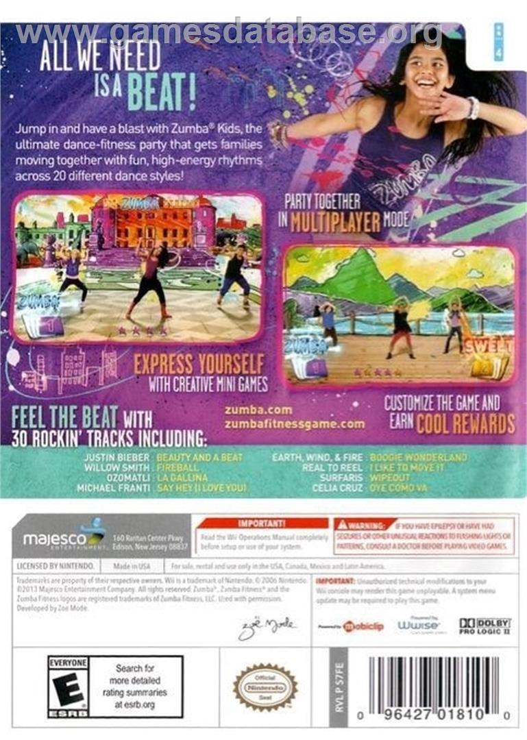 Zumba Kids - Nintendo Wii - Artwork - Box Back