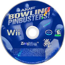 Cartridge artwork for Amf Bowling Pinbusters! on the Nintendo Wii.